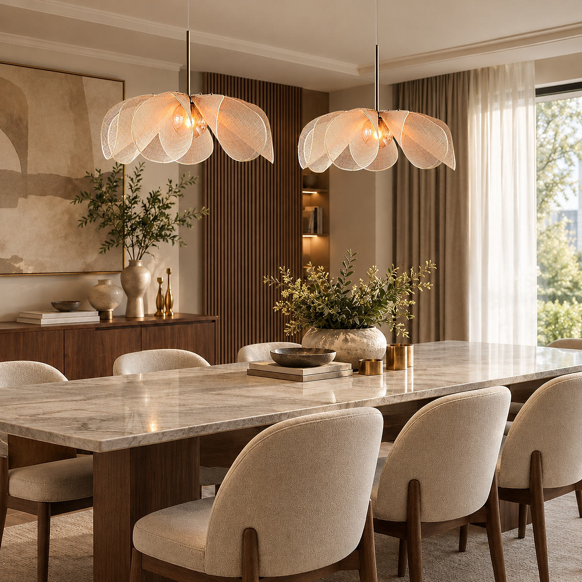 Woven Abaca Fiber Floral Pendant Lamp