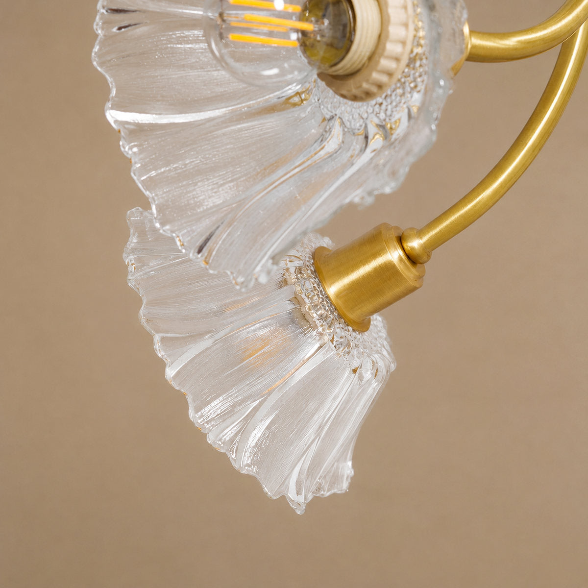 Sculptural Petal Glass Brass Chandelier
