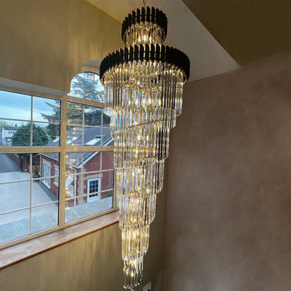 Classic Large Multi-layered Spiral Crystal Chandelier for Foyer/ Staircase