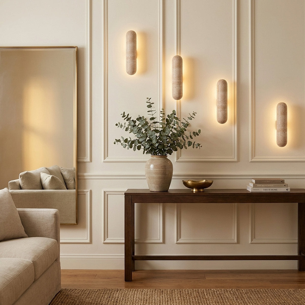 Liora Travertine Wall Lamp, 3.1-Inch x H 13.8~35.4-Inch, Yellow Travertine, Warm Light for Living Room & Dining Room