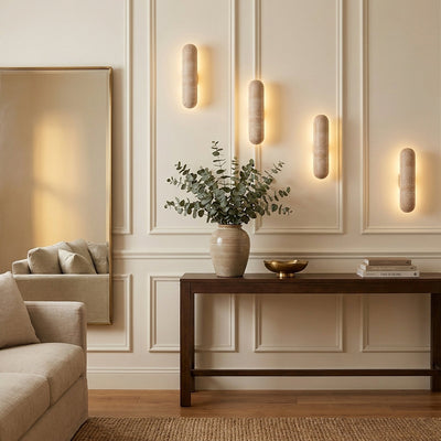 Liora Travertine Wall Lamp, 3.1-Inch x H 13.8~35.4-Inch, Yellow Travertine, Warm Light for Living Room & Dining Room