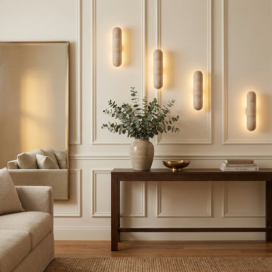 Liora Travertine Wall Lamp, 3.1-Inch x H 13.8~35.4-Inch, Yellow Travertine, Warm Light for Living Room & Dining Room