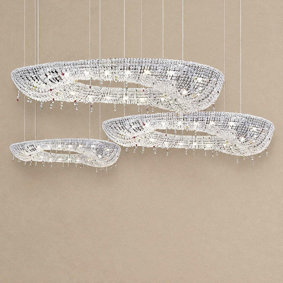 Tricolordeer Oval Crystal and Metal Chandelier