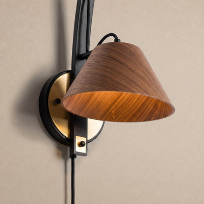 Camber Arc Wall Lamp, 6.7-Inch x H 13.0-Inch, Walnut & Wood for Living Room