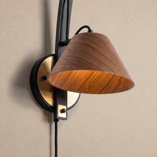Camber Arc Wall Lamp, 6.7-Inch x H 13.0-Inch, Walnut & Wood for Living Room