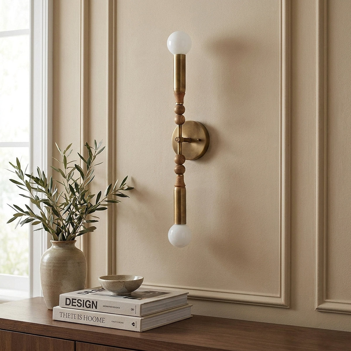 Toam Wall Lamp, 5.9-Inch, Antique Brass & Green Marble for Living Room