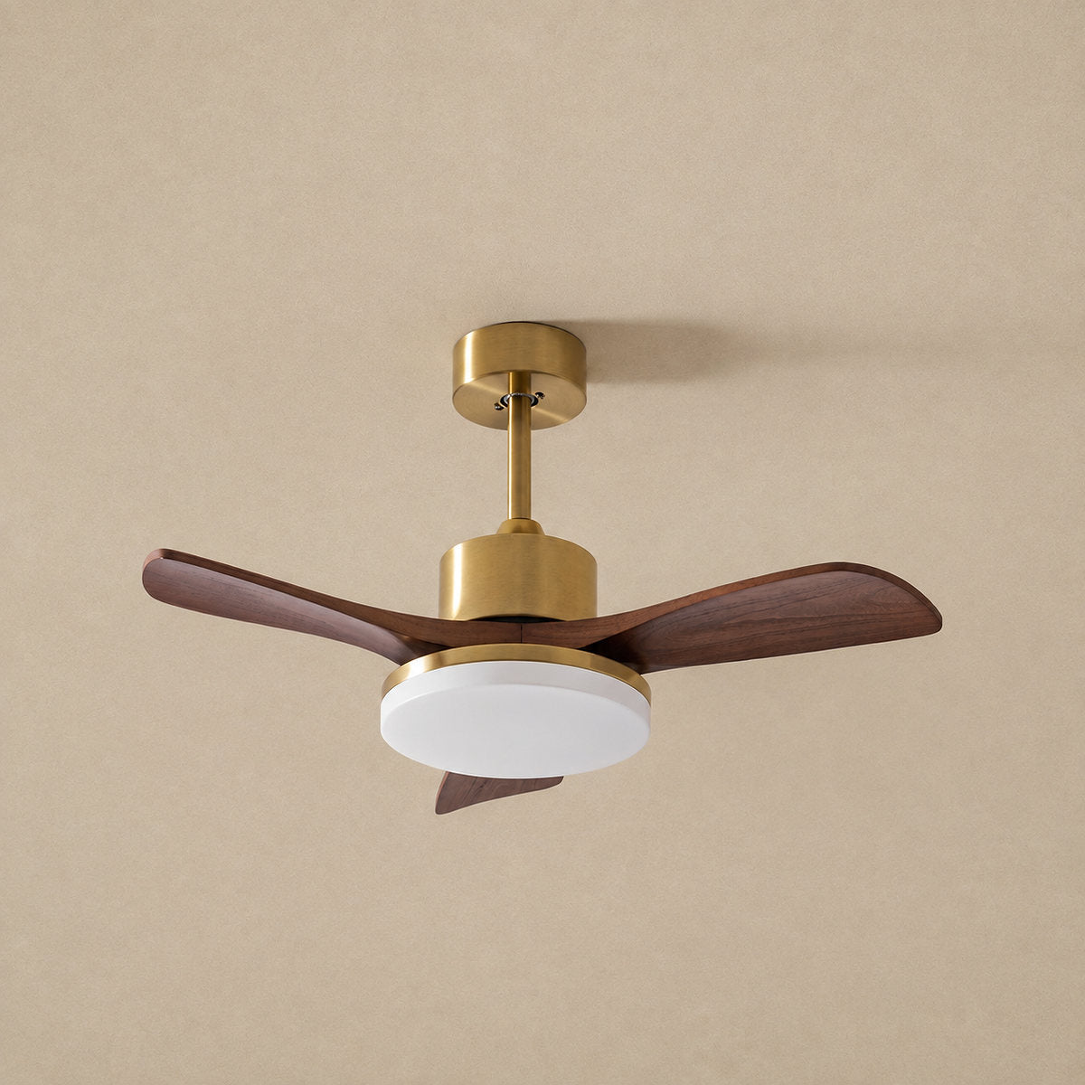 Aurevo Ceiling Fan Light, 36~52-Inch x H 15.7-Inch, Walnut Wood & Gold, Three-Color Light for Living Room