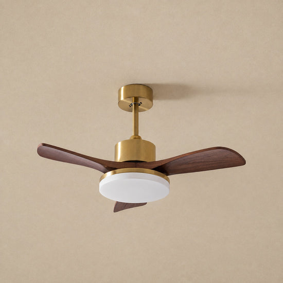 Aurevo Ceiling Fan Light, 36~52-Inch x H 15.7-Inch, Walnut Wood & Gold, Three-Color Light for Living Room