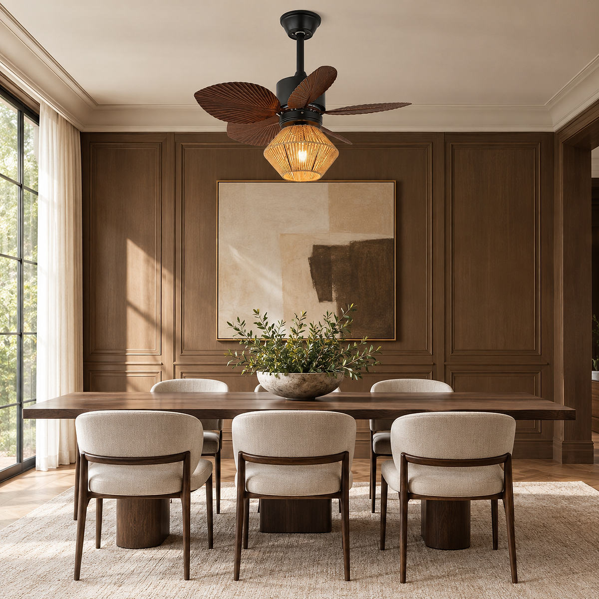 Isla Ceiling Fan Light, 30-Inch x H 13.8-Inch, Walnut Wood Grain & Black for Living Room