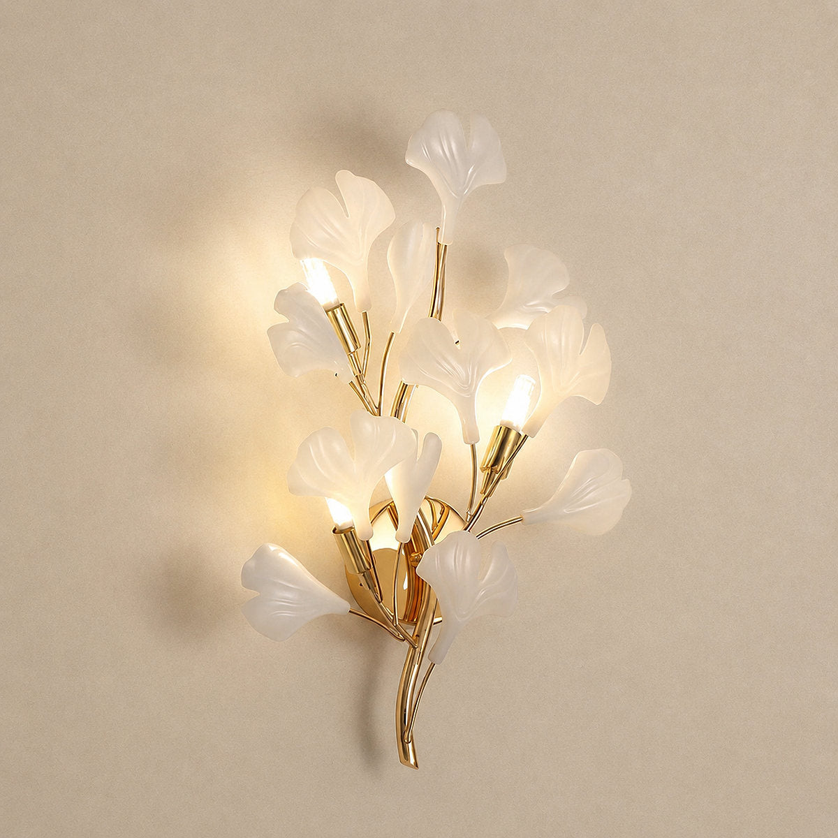 Gingko Wall Lamp, 13.8~15.7-Inch x H 19.7~23.6-Inch, Gold & White for Living Room