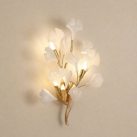 Gingko Wall Lamp, 13.8~15.7-Inch x H 19.7~23.6-Inch, Gold & White for Living Room