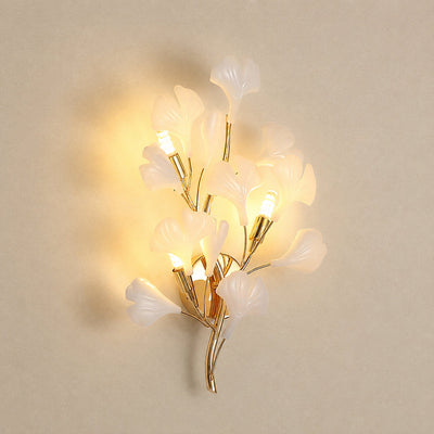 Gingko Wall Lamp, 13.8~15.7-Inch x H 19.7~23.6-Inch, Gold & White for Living Room