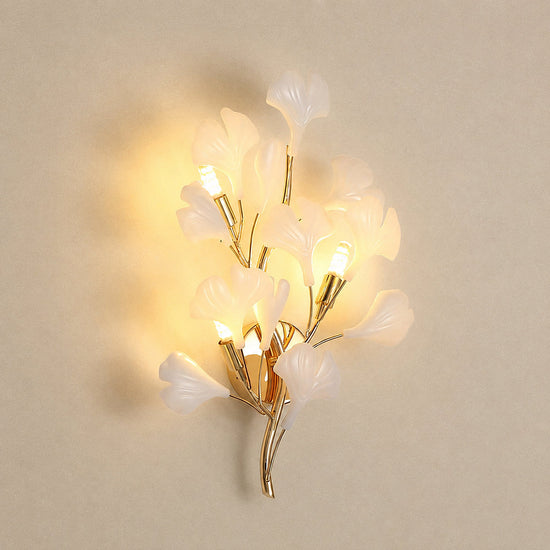 Gingko Wall Lamp, 13.8~15.7-Inch x H 19.7~23.6-Inch, Gold & White for Living Room