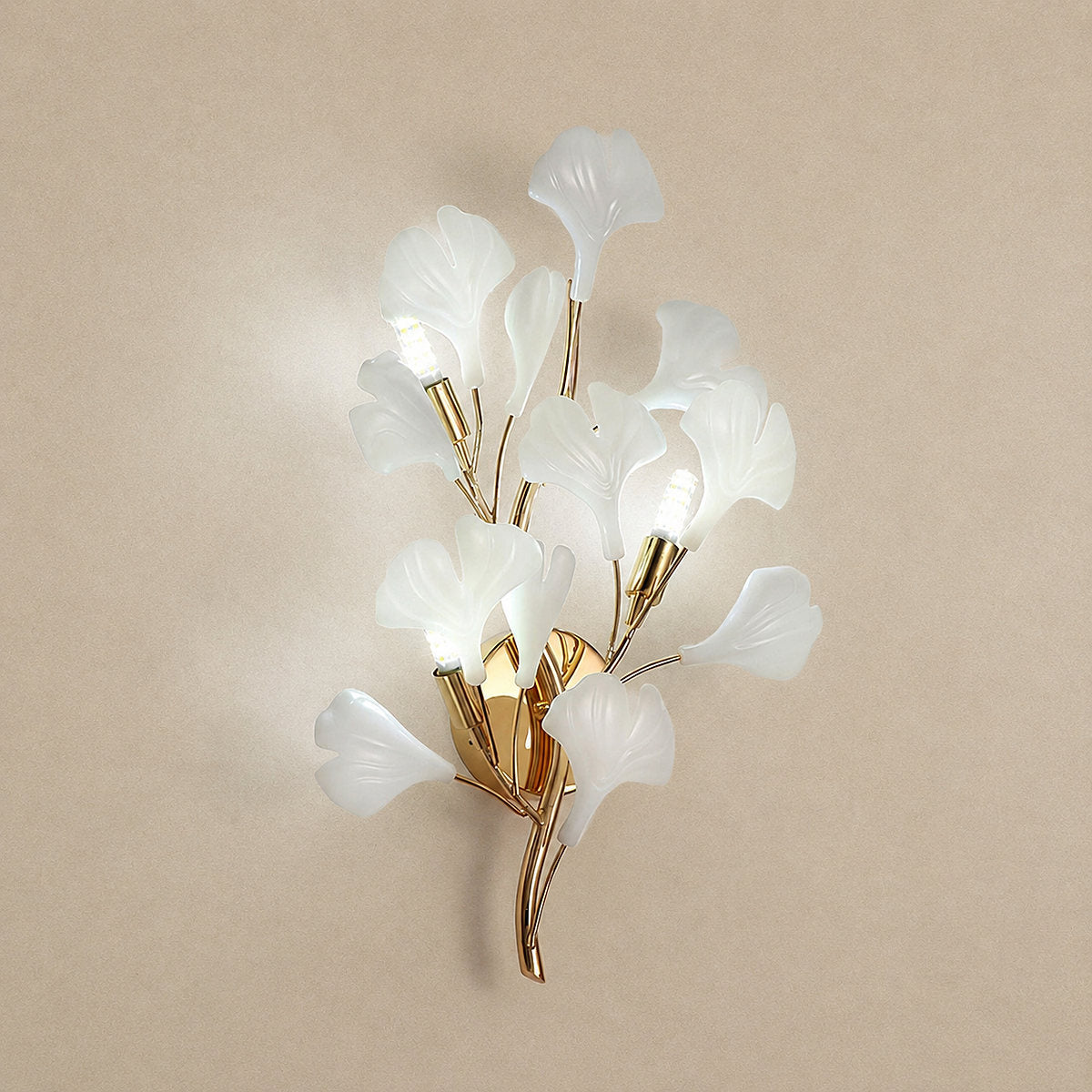 Gingko Wall Lamp, 13.8~15.7-Inch x H 19.7~23.6-Inch, Gold & White for Living Room