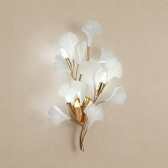 Gingko Wall Lamp, 13.8~15.7-Inch x H 19.7~23.6-Inch, Gold & White for Living Room