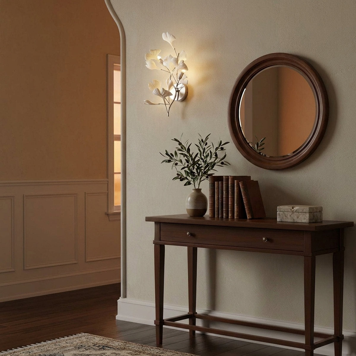 Gingko Wall Lamp, 13.8~15.7-Inch x H 19.7~23.6-Inch, Gold & White for Living Room