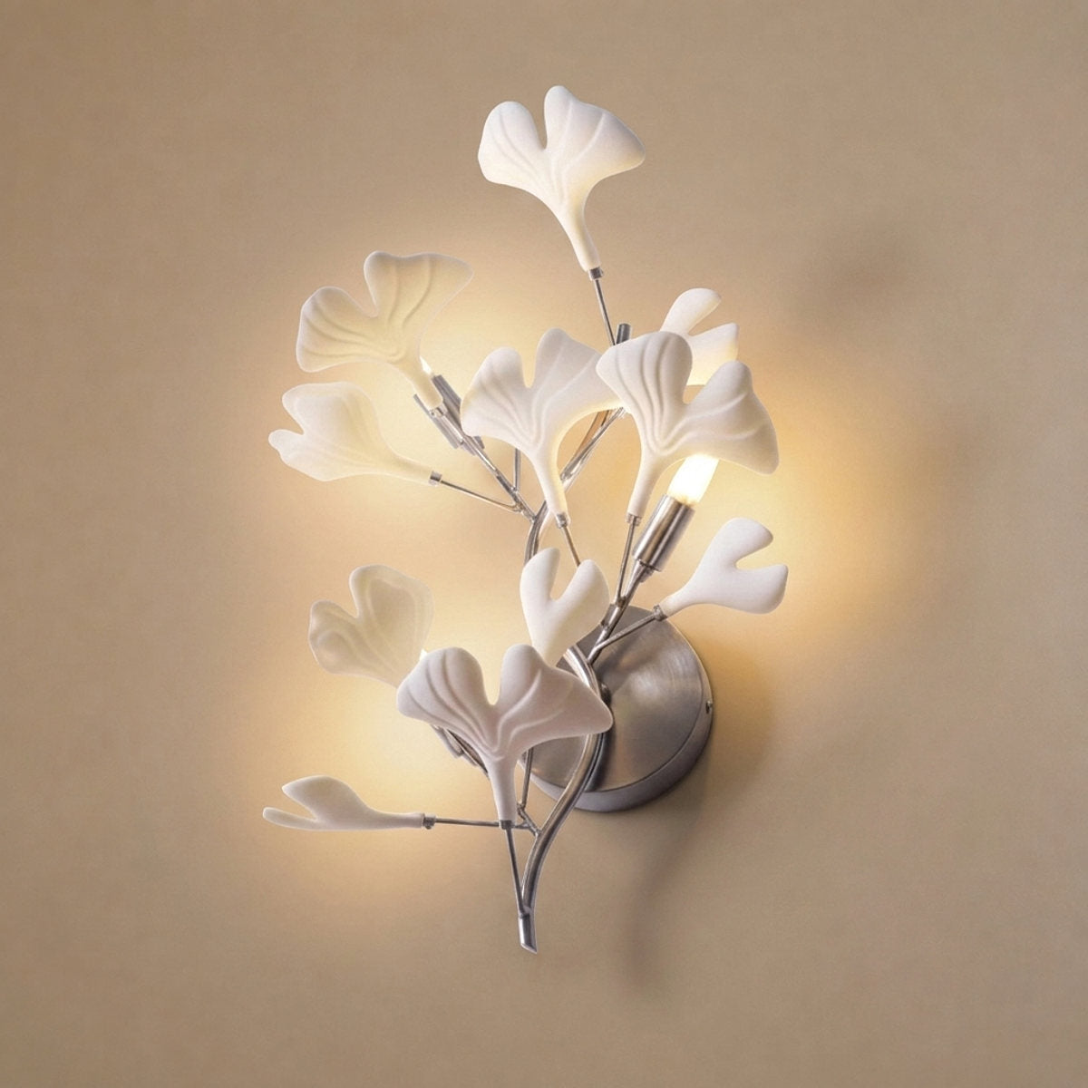 Gingko Wall Lamp, 13.8~15.7-Inch x H 19.7~23.6-Inch, Gold & White for Living Room