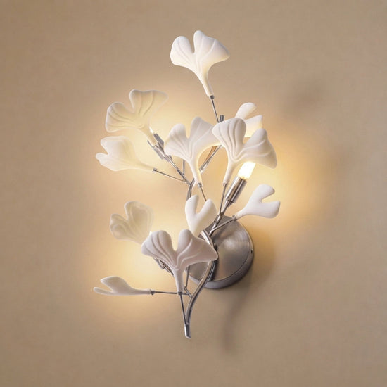Gingko Wall Lamp, 13.8~15.7-Inch x H 19.7~23.6-Inch, Gold & White for Living Room