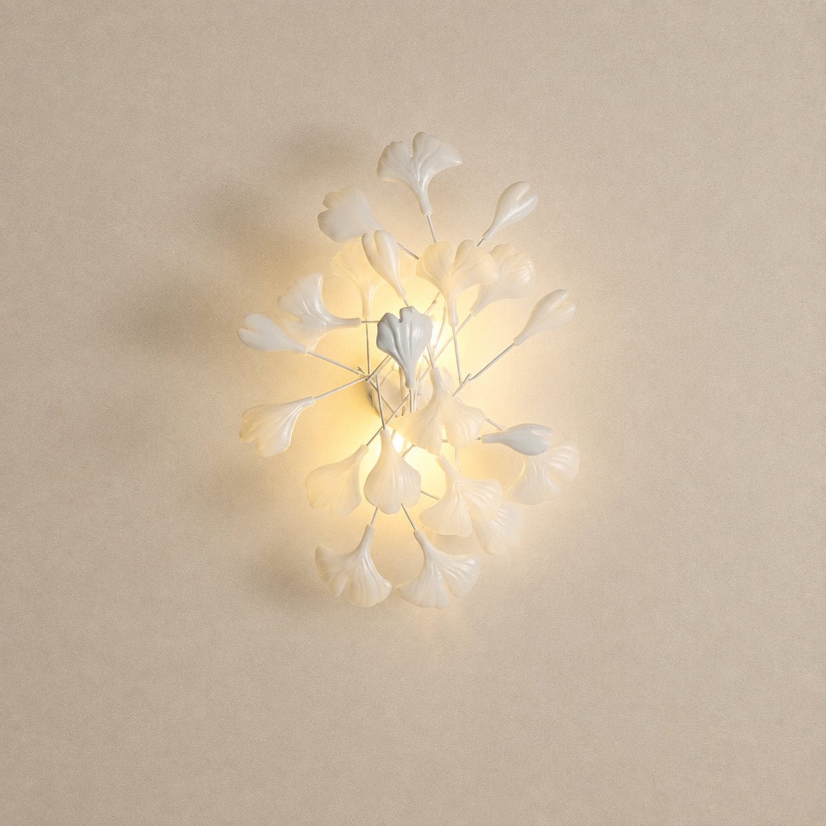 Gingko Wall Lamp, 13.8~15.7-Inch x H 19.7~23.6-Inch, Gold & White for Living Room