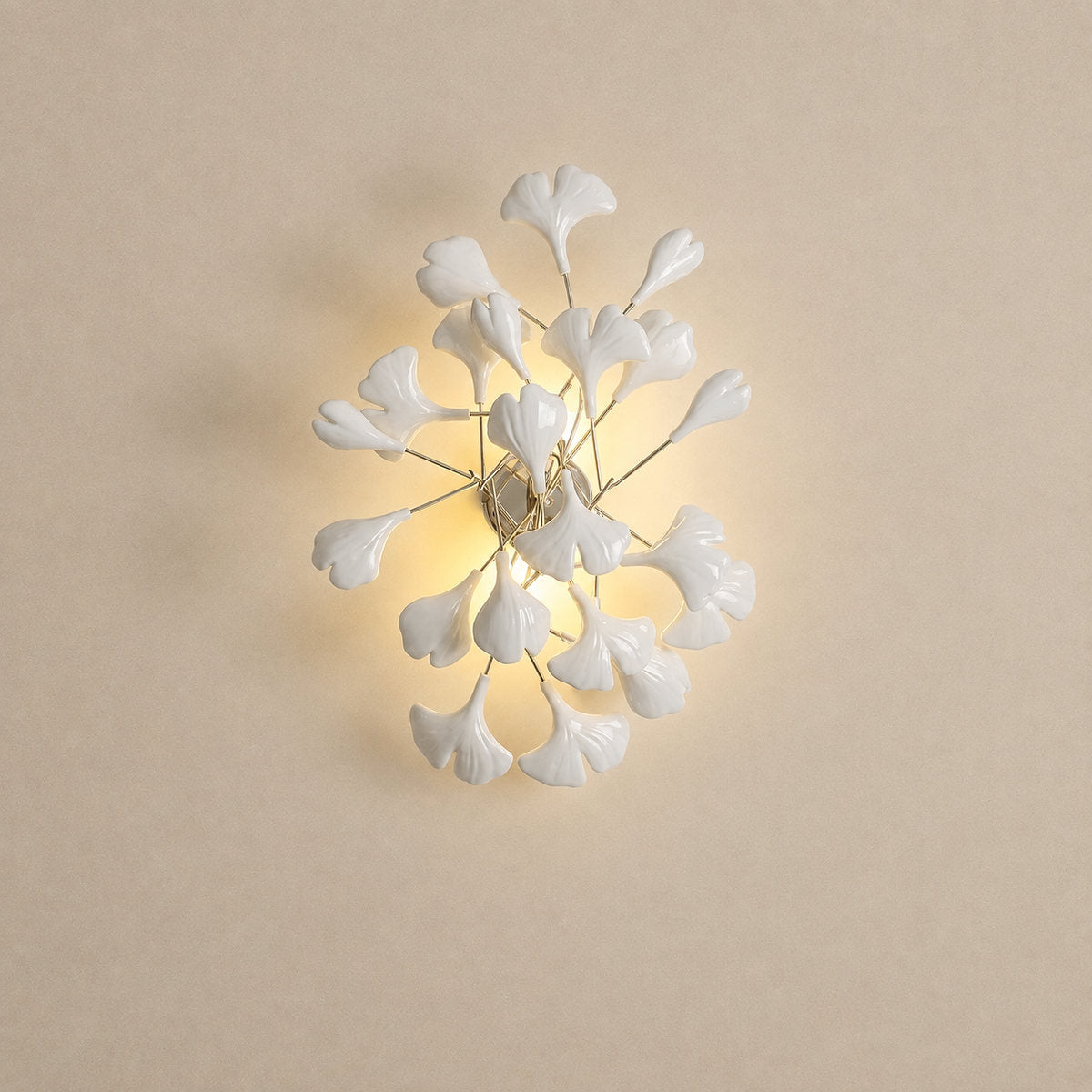 Gingko Wall Lamp, 13.8~15.7-Inch x H 19.7~23.6-Inch, Gold & White for Living Room