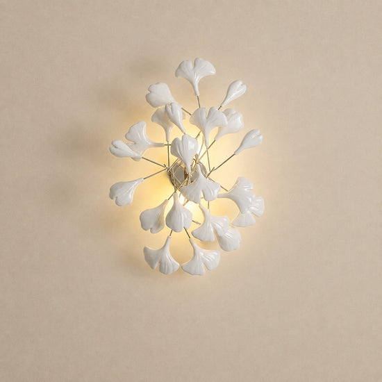 Gingko Wall Lamp, 13.8~15.7-Inch x H 19.7~23.6-Inch, Gold & White for Living Room