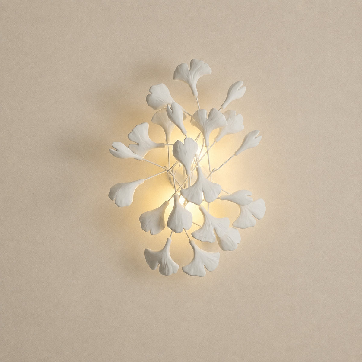 Gingko Wall Lamp, 13.8~15.7-Inch x H 19.7~23.6-Inch, Gold & White for Living Room