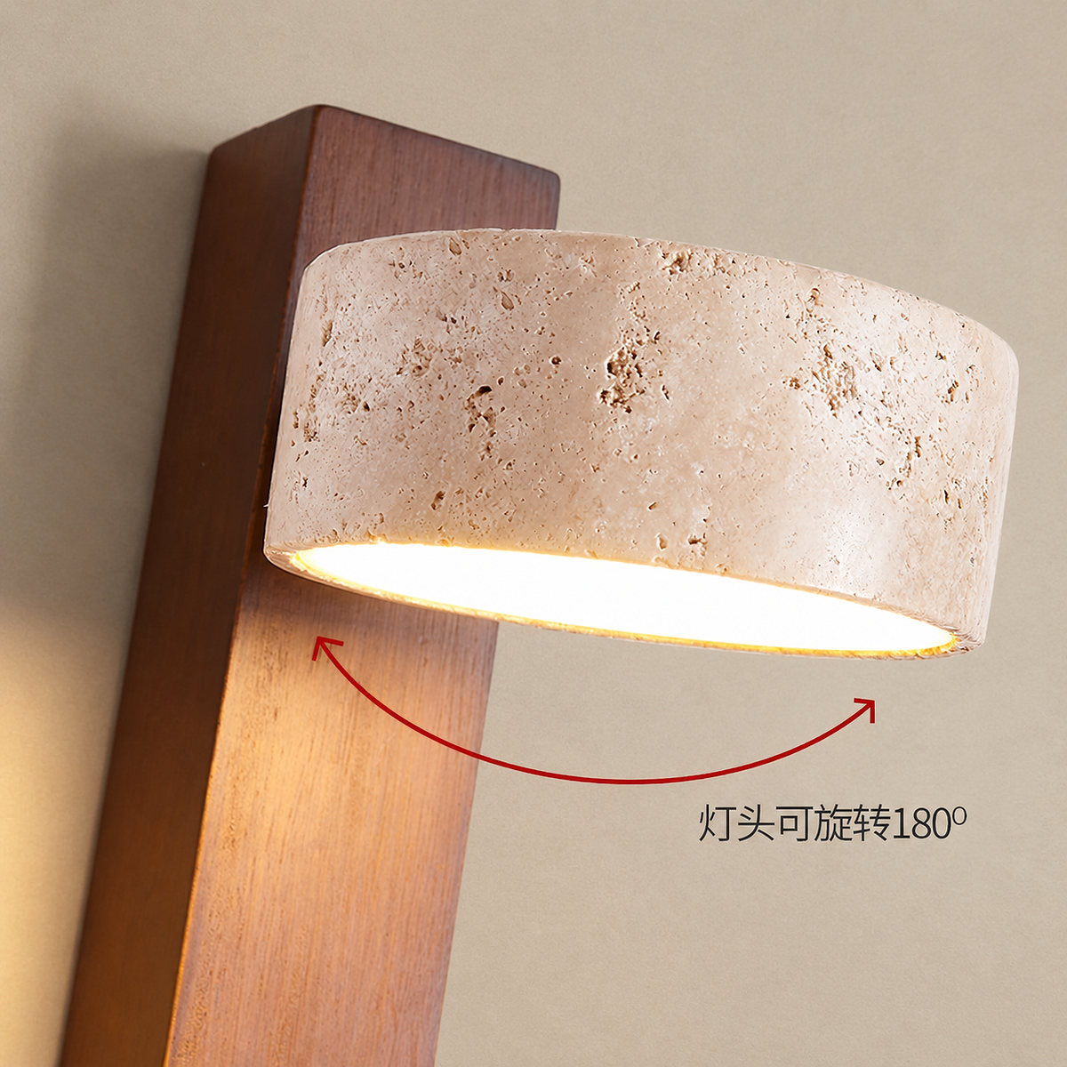 Grove Beam Wall Lamp, 3.9-Inch x H 9.1-Inch, Walnut wood & Yellow Travertine, Warm Light for Living Room & Dining Room