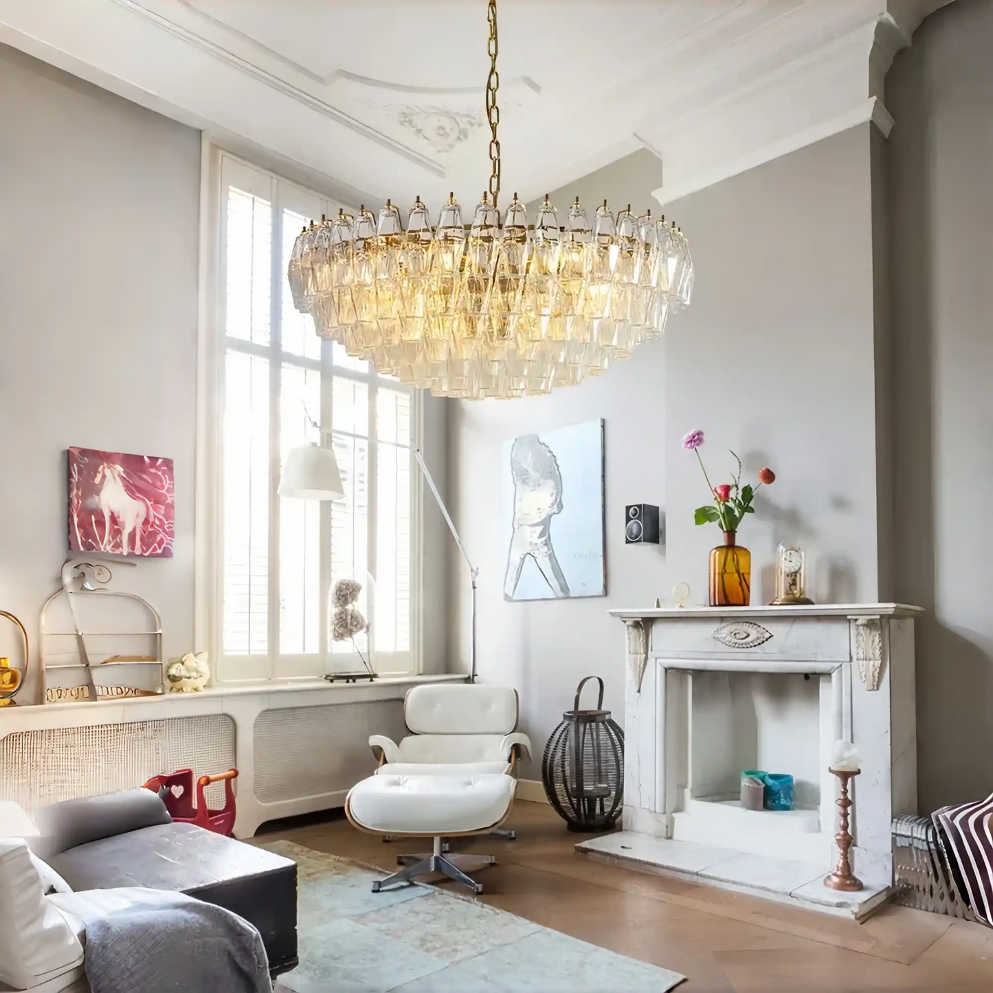 Cyra Hand Blown Tier Glass Large Murano Chandelier
