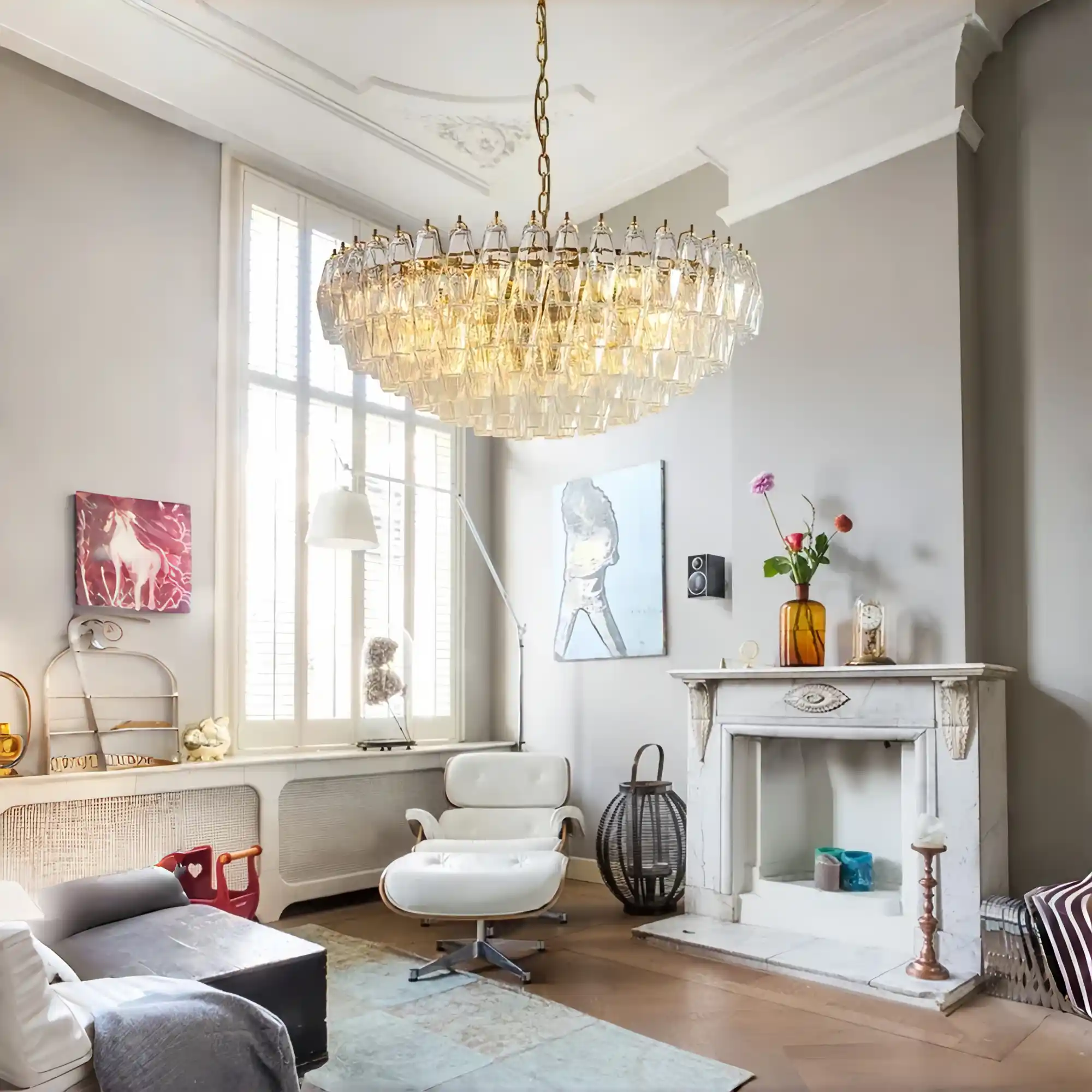 Cyra Hand Blown Tier Glass Large Murano Chandelier