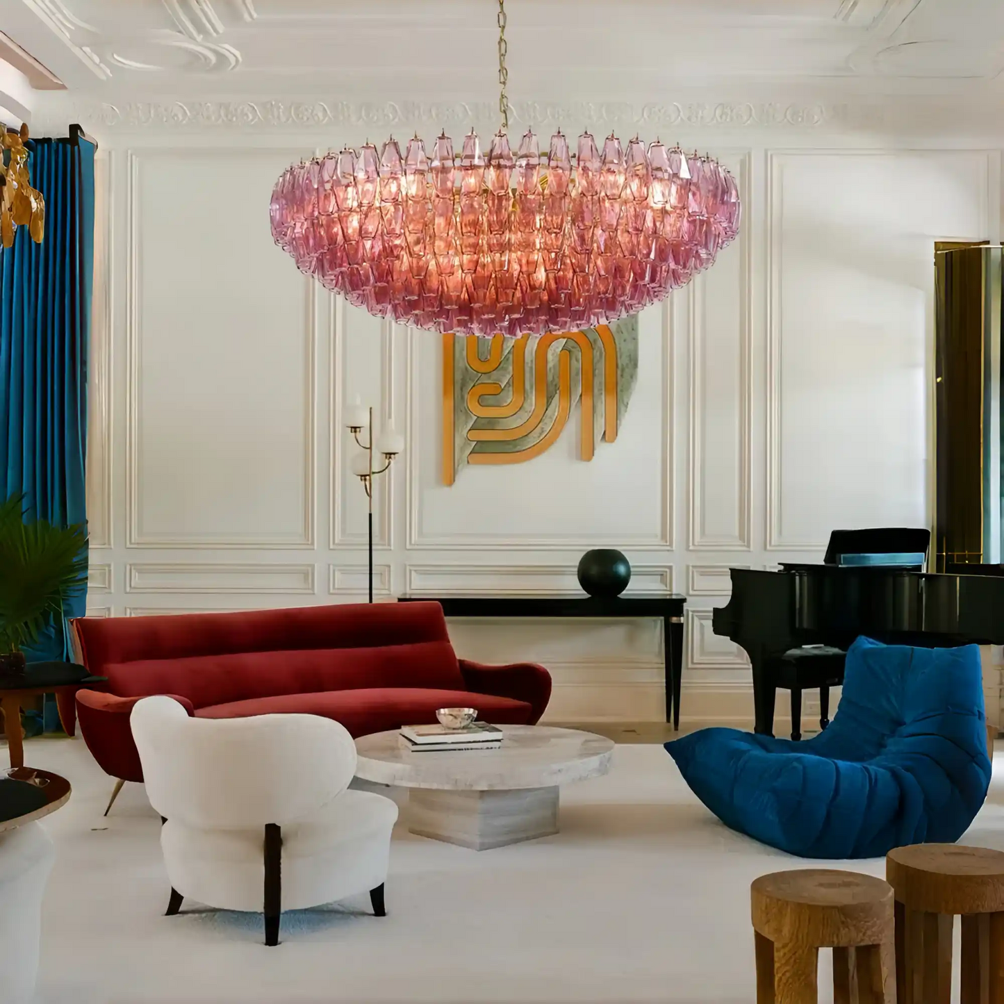 Cyra Hand Blown Tier Glass Large Murano Chandelier