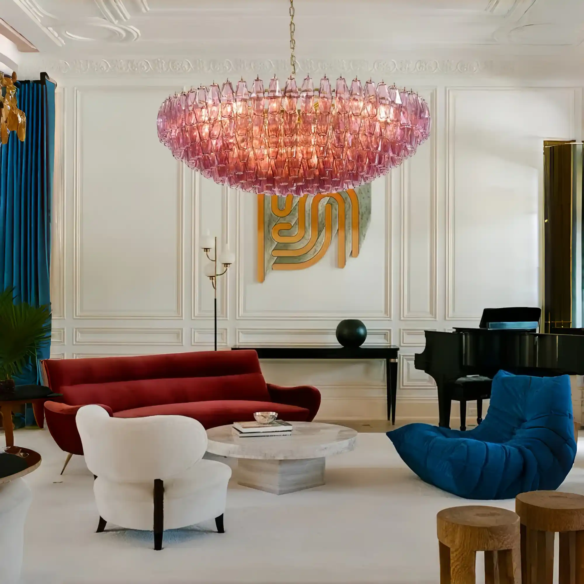 Cyra Hand Blown Tier Glass Large Murano Chandelier