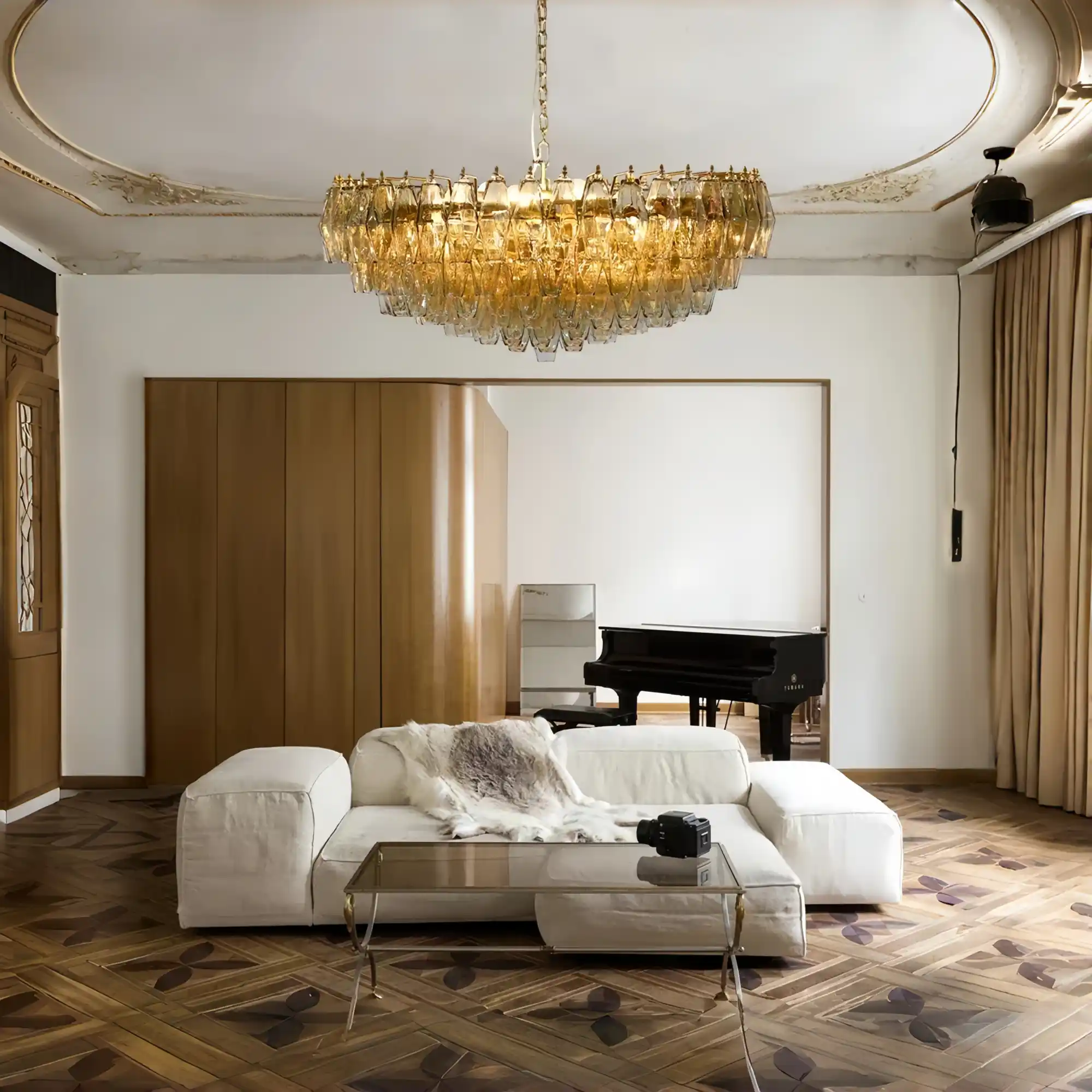 Cyra Hand Blown Tier Glass Large Murano Chandelier