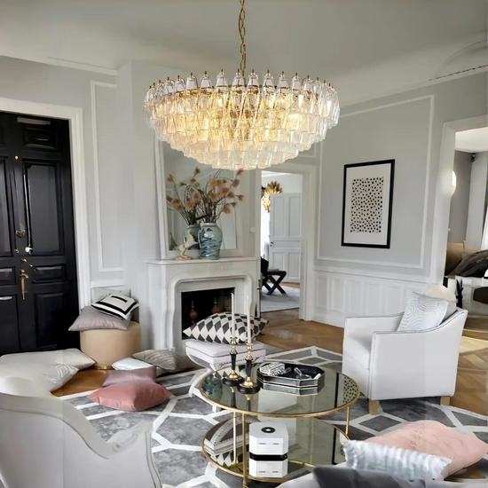 Cyra Hand Blown Tier Glass Large Murano Chandelier