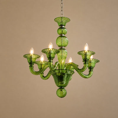 Liquid Green Hand-Blown Glass Chandelier