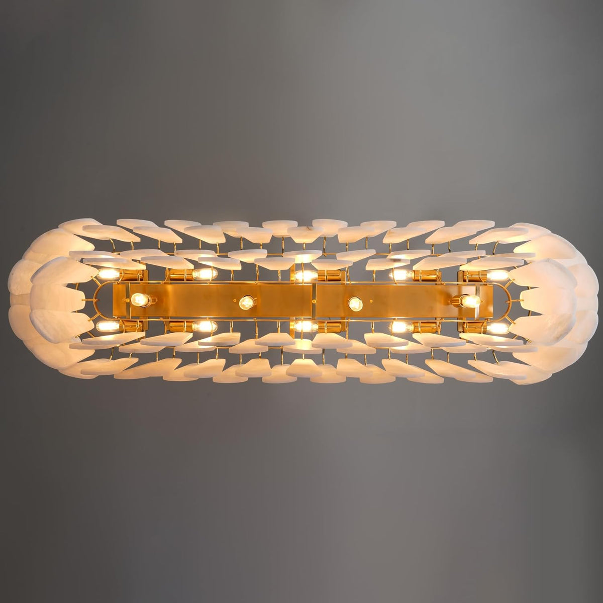 Luxury Modern Alabaster Brass Rectangle Chandelier with Adjustable Height
