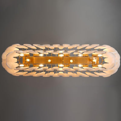 Luxury Modern Alabaster Brass Rectangle Chandelier with Adjustable Height