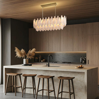 Luxury Modern Alabaster Brass Rectangle Chandelier with Adjustable Height