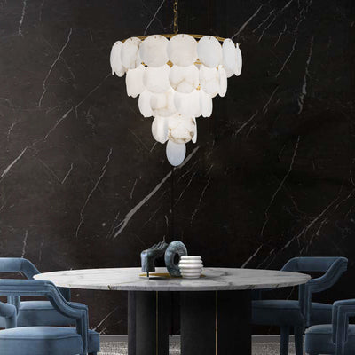 Merlin Aurora Round Chandelier Alabaster for Living Room Dining Table