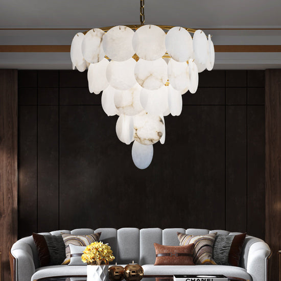 Merlin Aurora Round Chandelier Alabaster for Living Room Dining Table