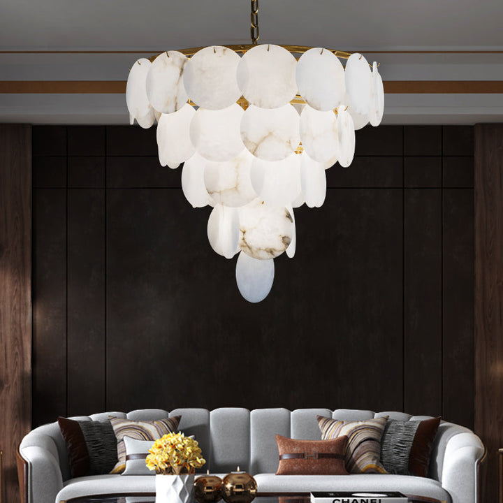 Merlin Aurora Round Chandelier Alabaster for Living Room Dining Table