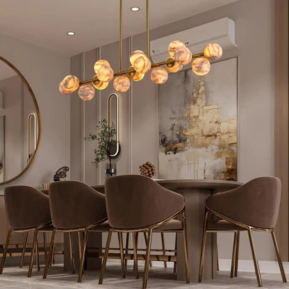 Mid Century Modern Sputnik 12 Light Gold Alabaster Globe Chandelier