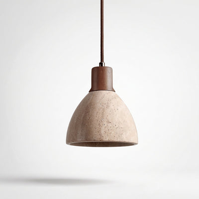 Nerio Pendant Light, 5.9-Inch x H 6.7-Inch, Dark walnut & Yellow Travertine for Dining Room & Living Room