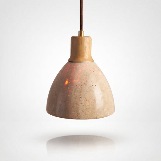 Nerio Pendant Light, 5.9-Inch x H 6.7-Inch, Dark walnut & Yellow Travertine for Dining Room & Living Room