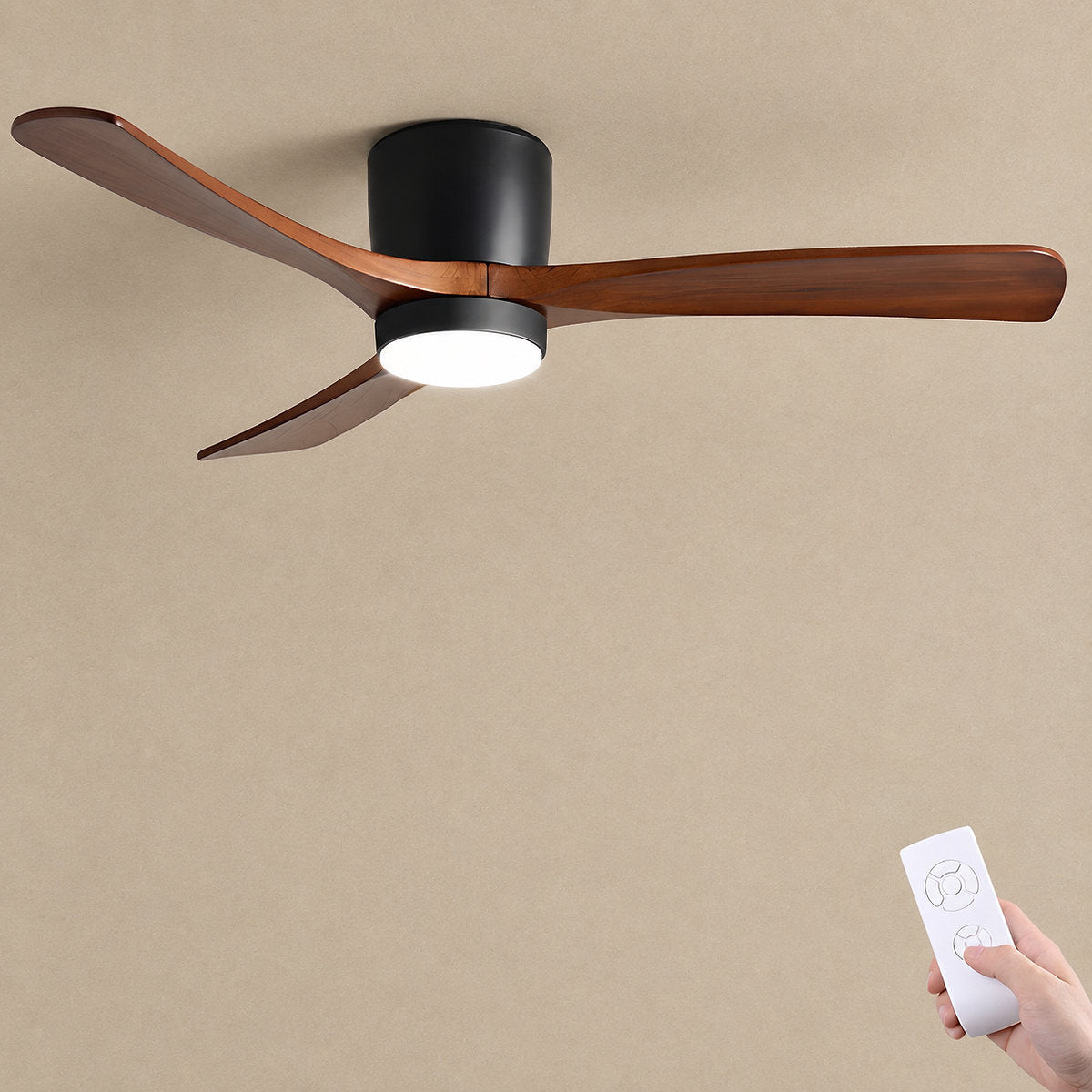 Nordic Wooden Ceiling Fan Light, 42-Inch x H 11-Inch, White & Natural Wood, Power: ~18W & Warm Light for Living Room
