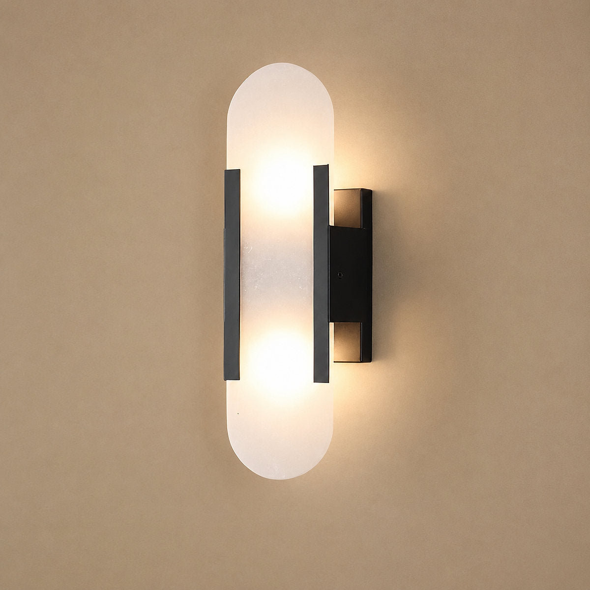 Oblong Alabaster Wall Lamp, 3.9-Inch x H 13.8~19.7-Inch, Black for Living Room & Dining Room
