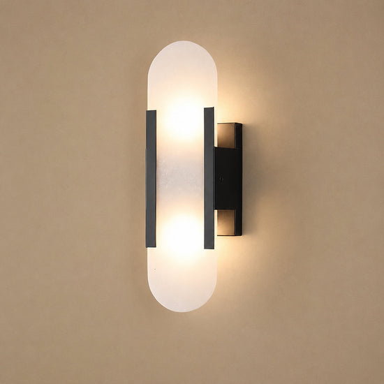Oblong Alabaster Wall Lamp, 3.9-Inch x H 13.8~19.7-Inch, Black for Living Room & Dining Room