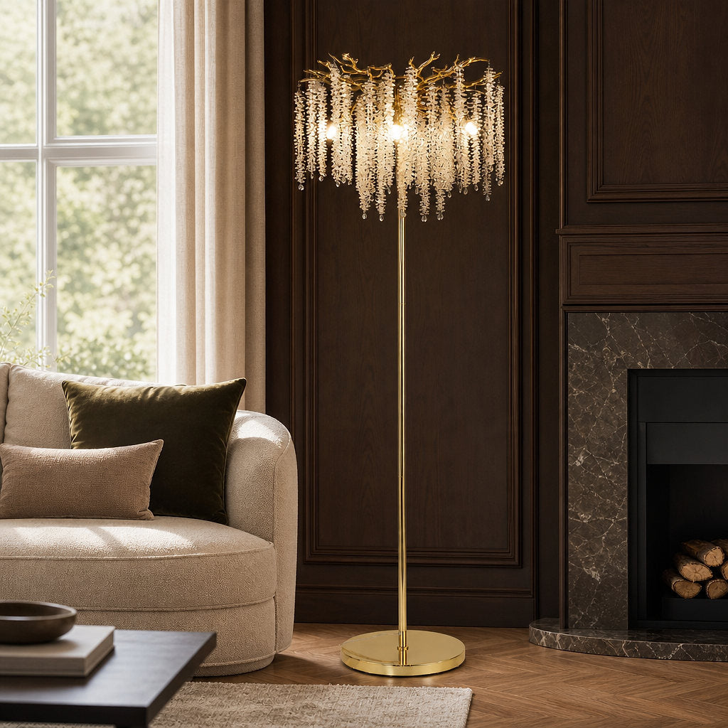 Tricolordeer Gold K9 Crystal Floor Standing Chandelier
