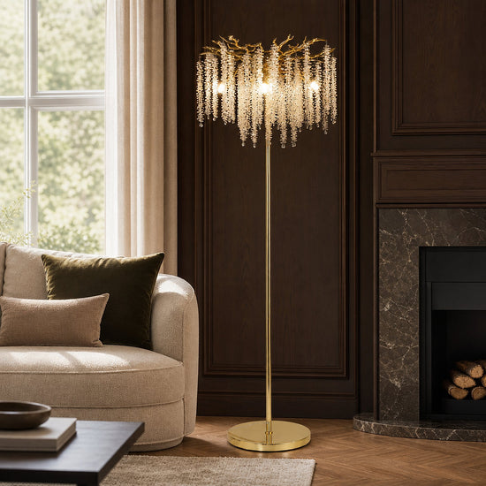 Tricolordeer Gold K9 Crystal Floor Standing Chandelier