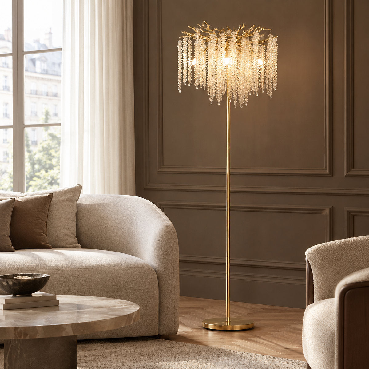 Tricolordeer Gold K9 Crystal Floor Standing Chandelier