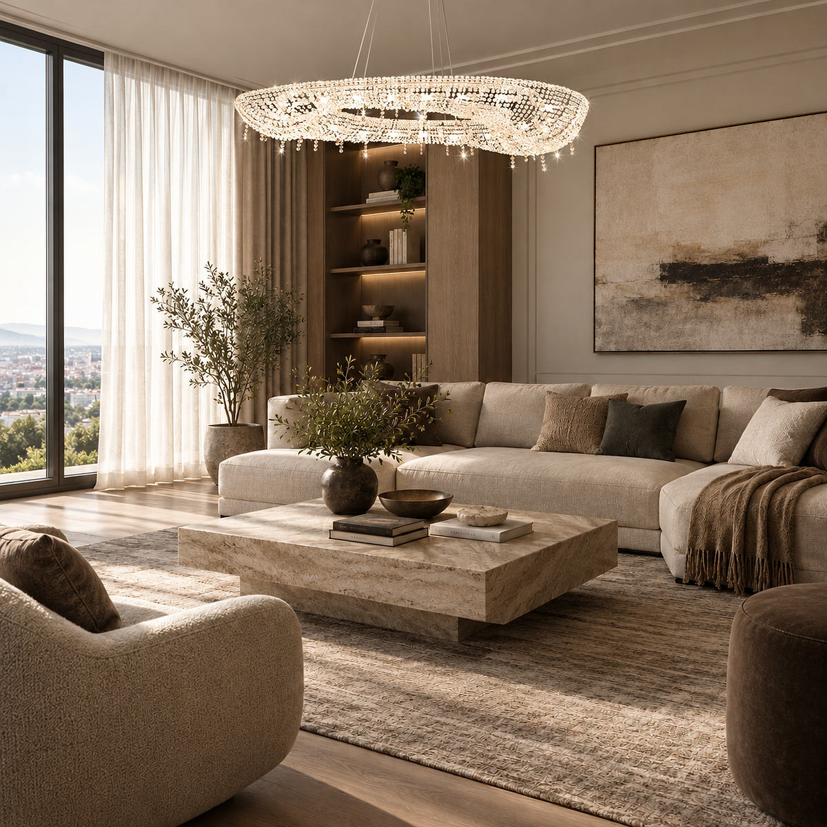 Tricolordeer Oval Crystal and Metal Chandelier